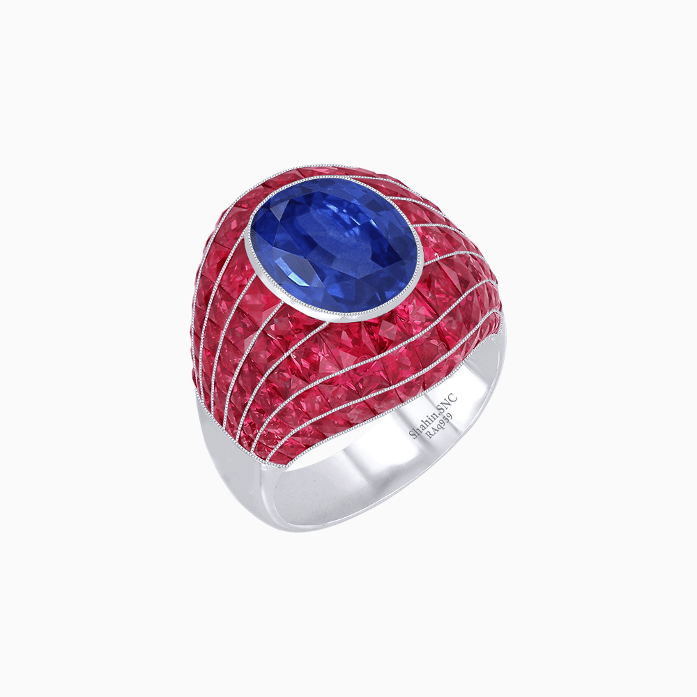 Art Deco Inspired Oval Cut Invisible-Set Mosaic Dome Ring - Shahin Jewelry