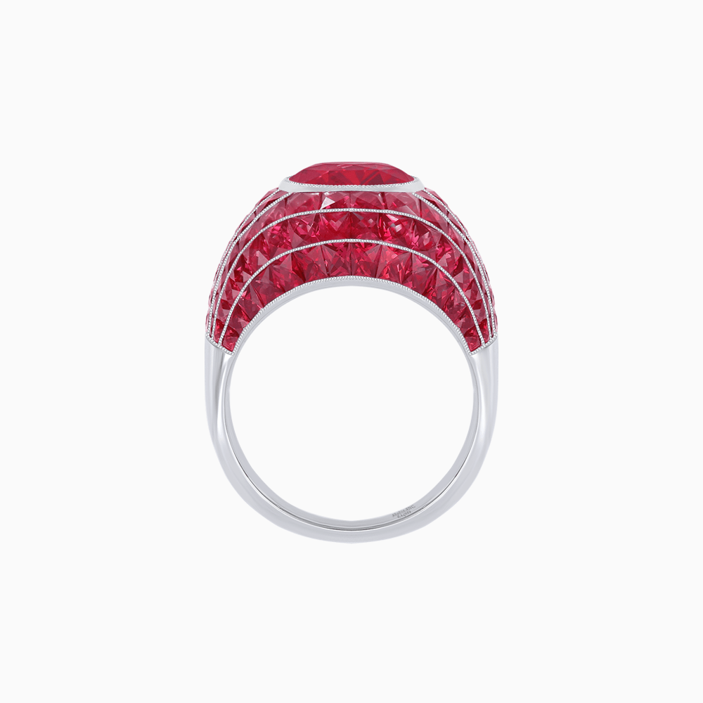 Art Deco Inspired Oval Cut Invisible-Set Mosaic Dome Ring - Shahin Jewelry