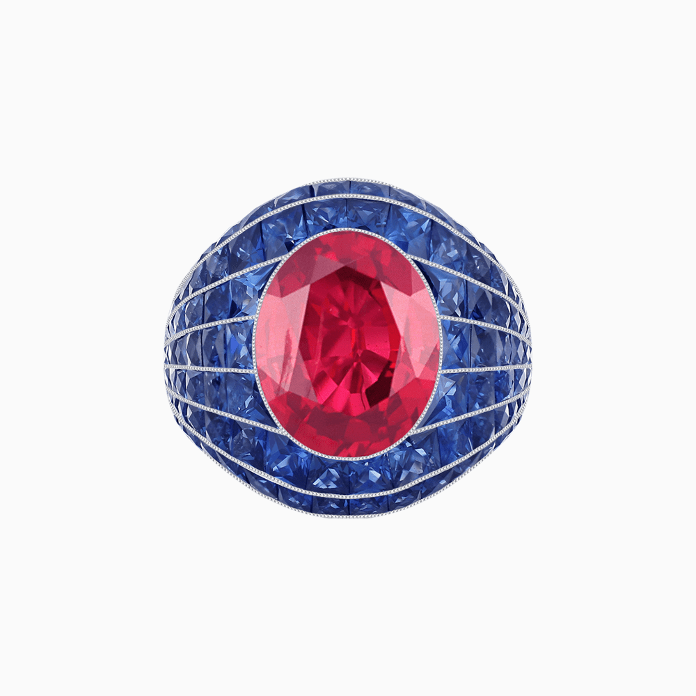 Art Deco Inspired Oval Cut Invisible-Set Mosaic Dome Ring - Shahin Jewelry
