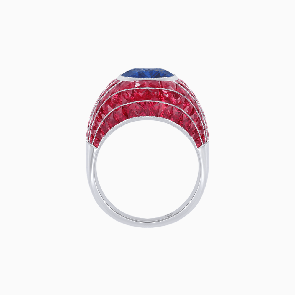 Art Deco Inspired Oval Cut Invisible-Set Mosaic Dome Ring - Shahin Jewelry