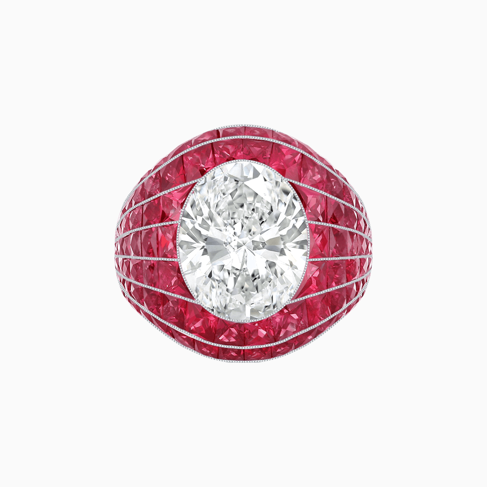Art Deco Inspired Oval Cut Invisible-Set Mosaic Dome Ring - Shahin Jewelry