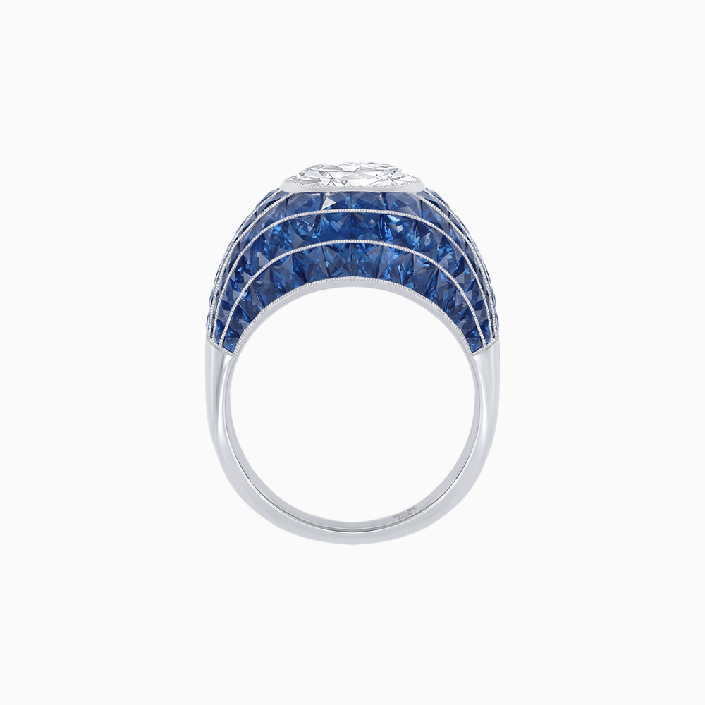 Art Deco Inspired Oval Cut Invisible-Set Mosaic Dome Ring - Shahin Jewelry