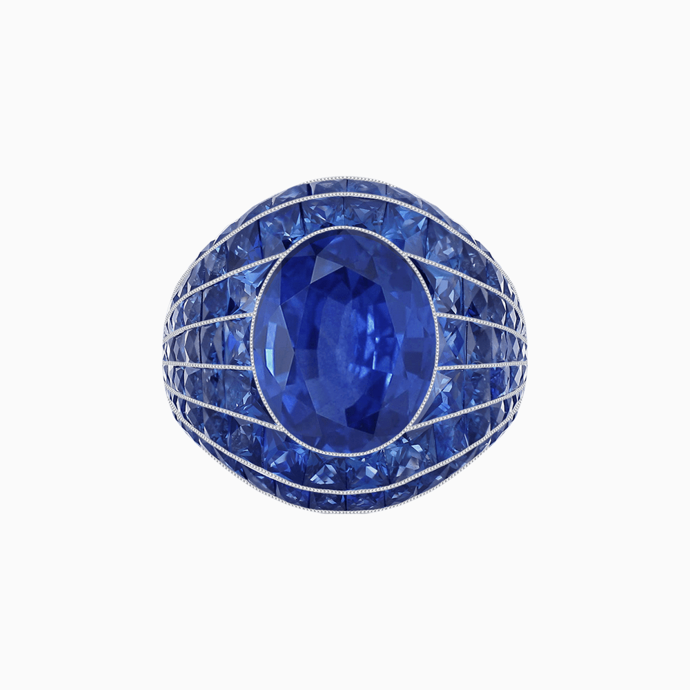 Art Deco Inspired Oval Cut Invisible-Set Mosaic Dome Ring - Shahin Jewelry