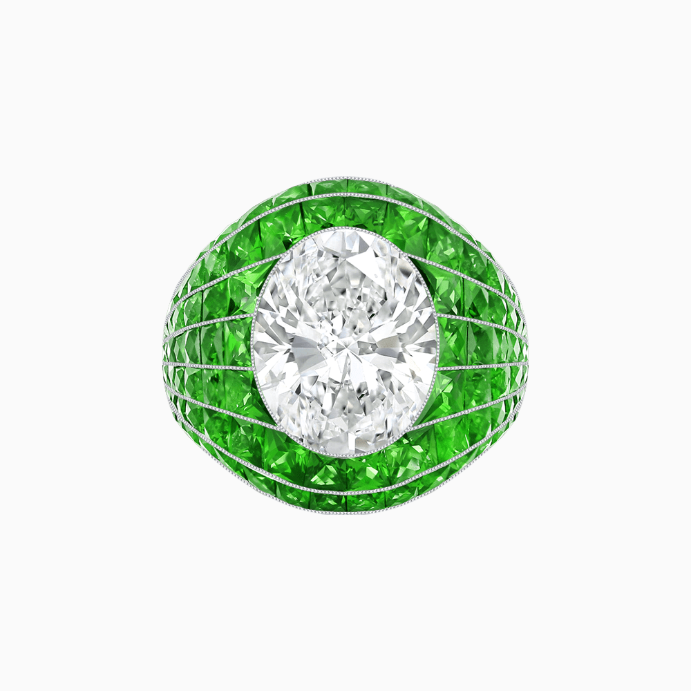 Art Deco Inspired Oval Cut Invisible-Set Mosaic Dome Ring - Shahin Jewelry