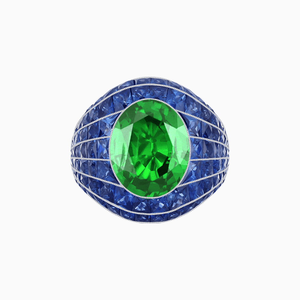 Art Deco Inspired Oval Cut Invisible-Set Mosaic Dome Ring - Shahin Jewelry