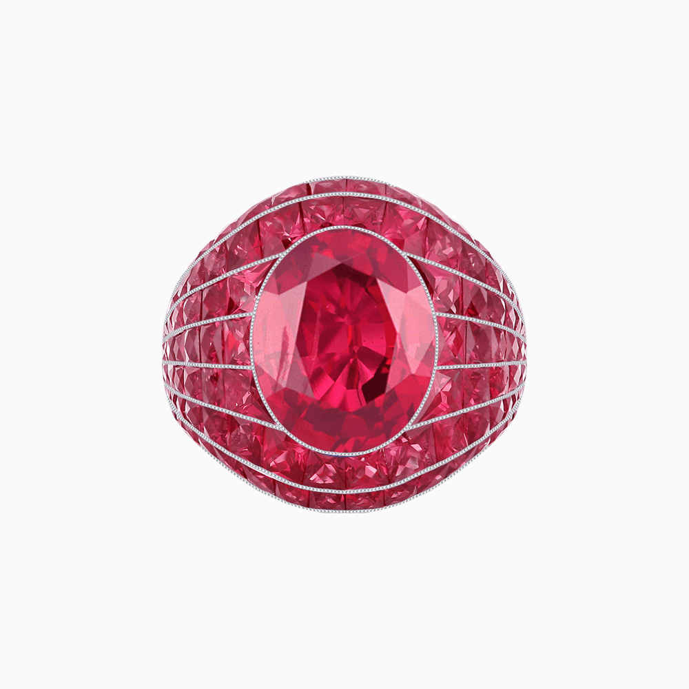 Art Deco Inspired Oval Cut Invisible-Set Mosaic Dome Ring - Shahin Jewelry