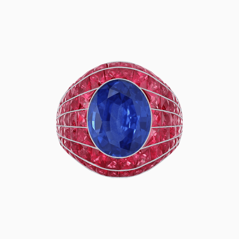 Art Deco Inspired Oval Cut Invisible-Set Mosaic Dome Ring - Shahin Jewelry