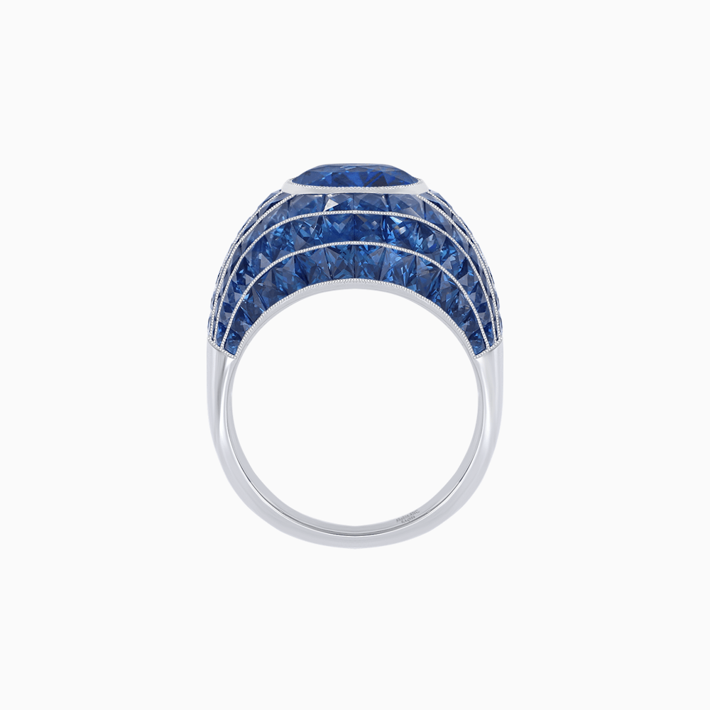 Art Deco Inspired Oval Cut Invisible-Set Mosaic Dome Ring - Shahin Jewelry