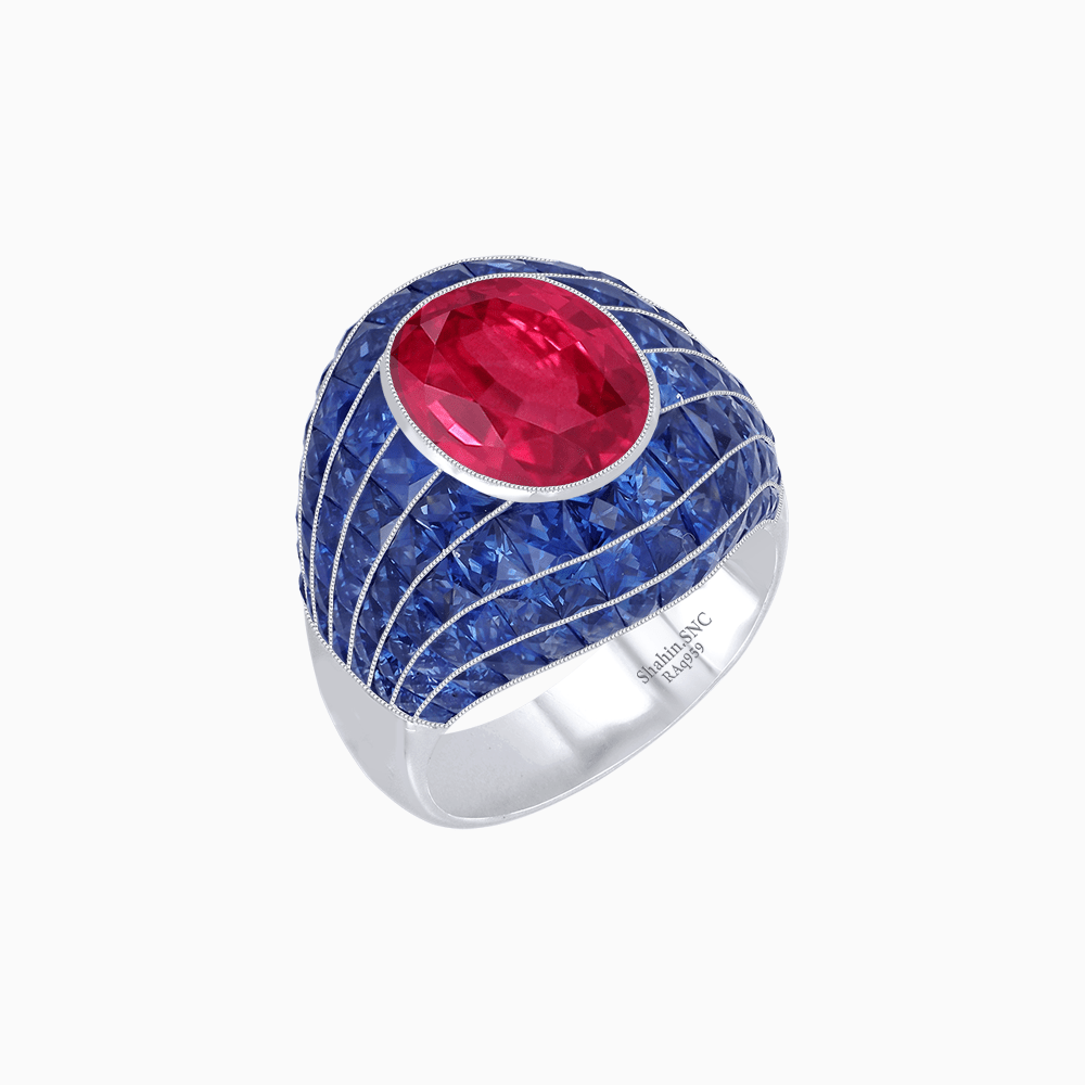 Art Deco Inspired Oval Cut Invisible-Set Mosaic Dome Ring - Shahin Jewelry