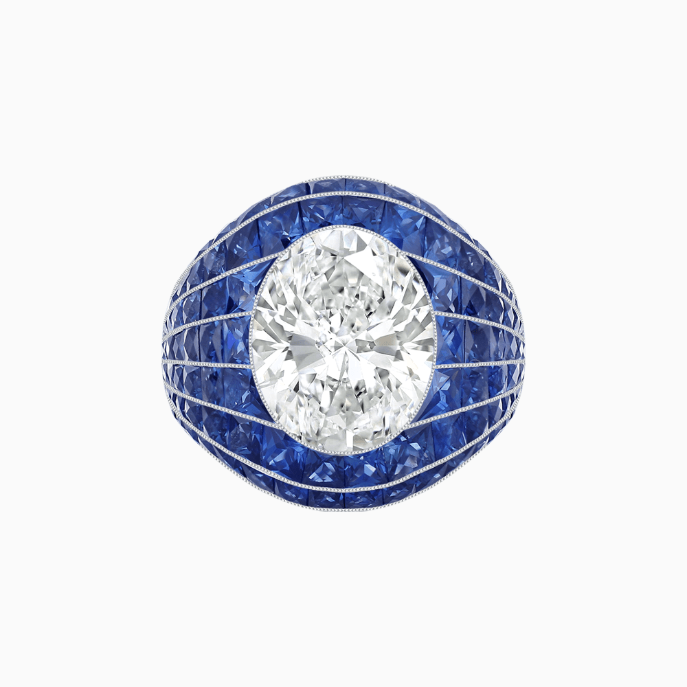 Art Deco Inspired Oval Cut Invisible-Set Mosaic Dome Ring - Shahin Jewelry
