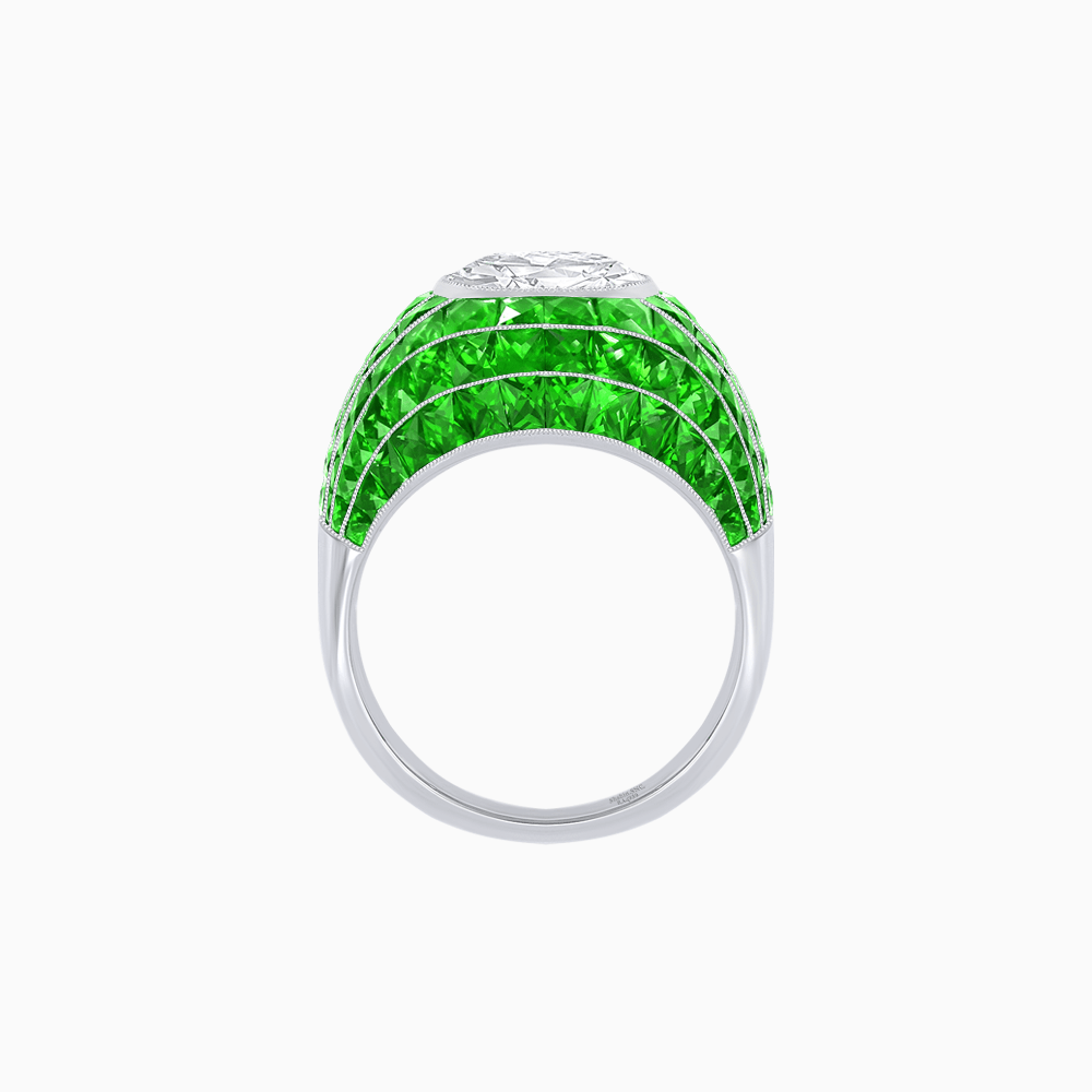 Art Deco Inspired Oval Cut Invisible-Set Mosaic Dome Ring - Shahin Jewelry