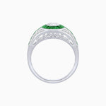 Load image into Gallery viewer, Art Deco Inspired Oval Cut Ring with Calibré Gemstone Halo and Diamond Accents - Shahin Jewelry