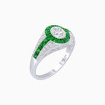 Load image into Gallery viewer, Art Deco Inspired Oval Cut Ring with Calibré Gemstone Halo and Diamond Accents - Shahin Jewelry