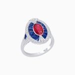 Load image into Gallery viewer, Art Deco Inspired Oval-Cut Ring with French-Cut Gemstone Halo - Shahin Jewelry