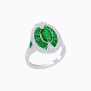 Art Deco Inspired Oval-Cut Ring with French-Cut Gemstone Halo - Shahin Jewelry