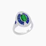 Load image into Gallery viewer, Art Deco Inspired Oval-Cut Ring with French-Cut Gemstone Halo - Shahin Jewelry