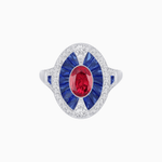 Load image into Gallery viewer, Art Deco Inspired Oval-Cut Ring with French-Cut Gemstone Halo - Shahin Jewelry
