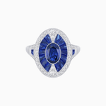 Load image into Gallery viewer, Art Deco Inspired Oval-Cut Ring with French-Cut Gemstone Halo - Shahin Jewelry