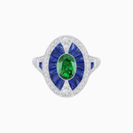 Load image into Gallery viewer, Art Deco Inspired Oval-Cut Ring with French-Cut Gemstone Halo - Shahin Jewelry