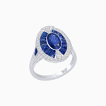 Load image into Gallery viewer, Art Deco Inspired Oval-Cut Ring with French-Cut Gemstone Halo - Shahin Jewelry