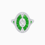 Load image into Gallery viewer, Art Deco Inspired Oval-Cut Ring with French-Cut Gemstone Halo - Shahin Jewelry