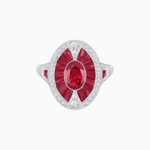 Load image into Gallery viewer, Art Deco Inspired Oval-Cut Ring with French-Cut Gemstone Halo - Shahin Jewelry