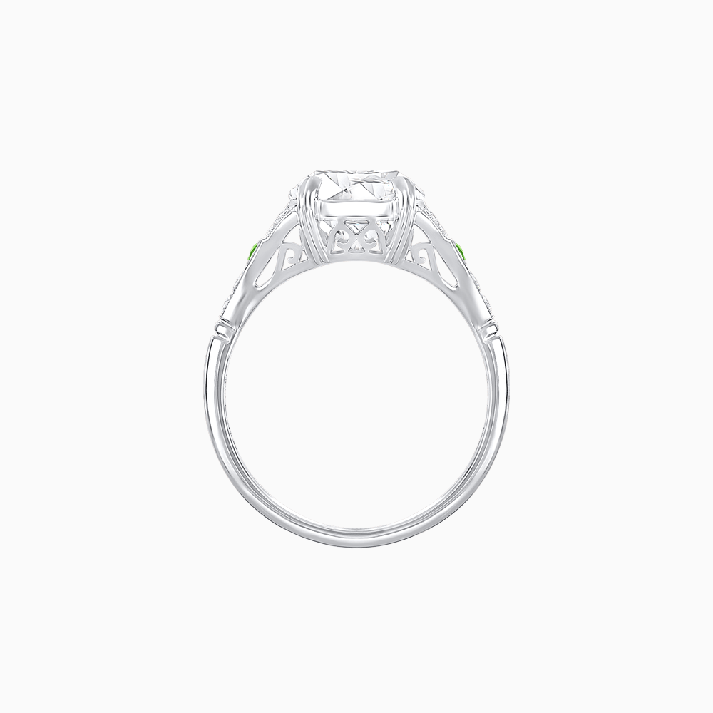 Art Deco Inspired Oval Cut Ring with Gemstone Side Accents - Shahin Jewelry