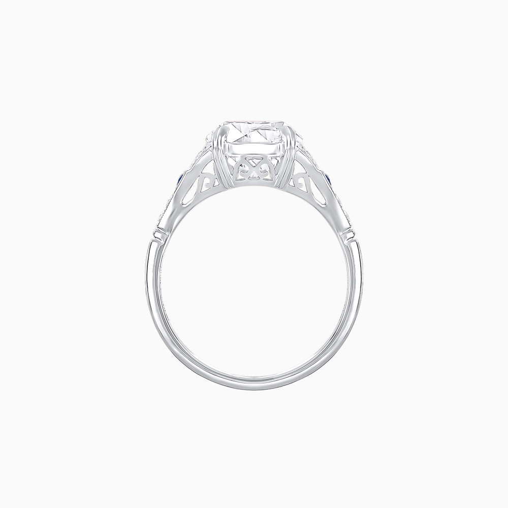 Art Deco Inspired Oval Cut Ring with Gemstone Side Accents - Shahin Jewelry