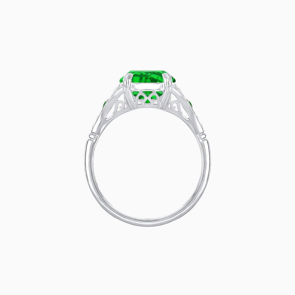 Art Deco Inspired Oval Cut Ring with Gemstone Side Accents - Shahin Jewelry