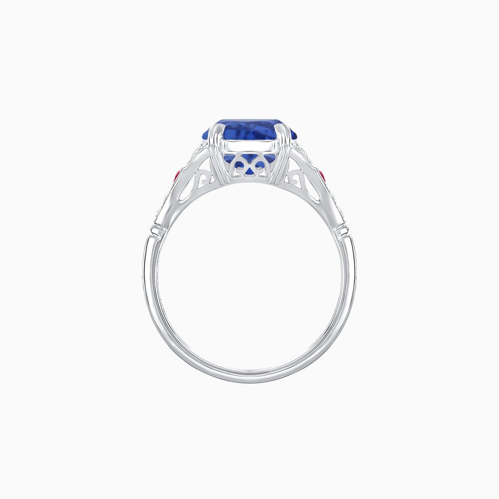 Art Deco Inspired Oval Cut Ring with Gemstone Side Accents - Shahin Jewelry