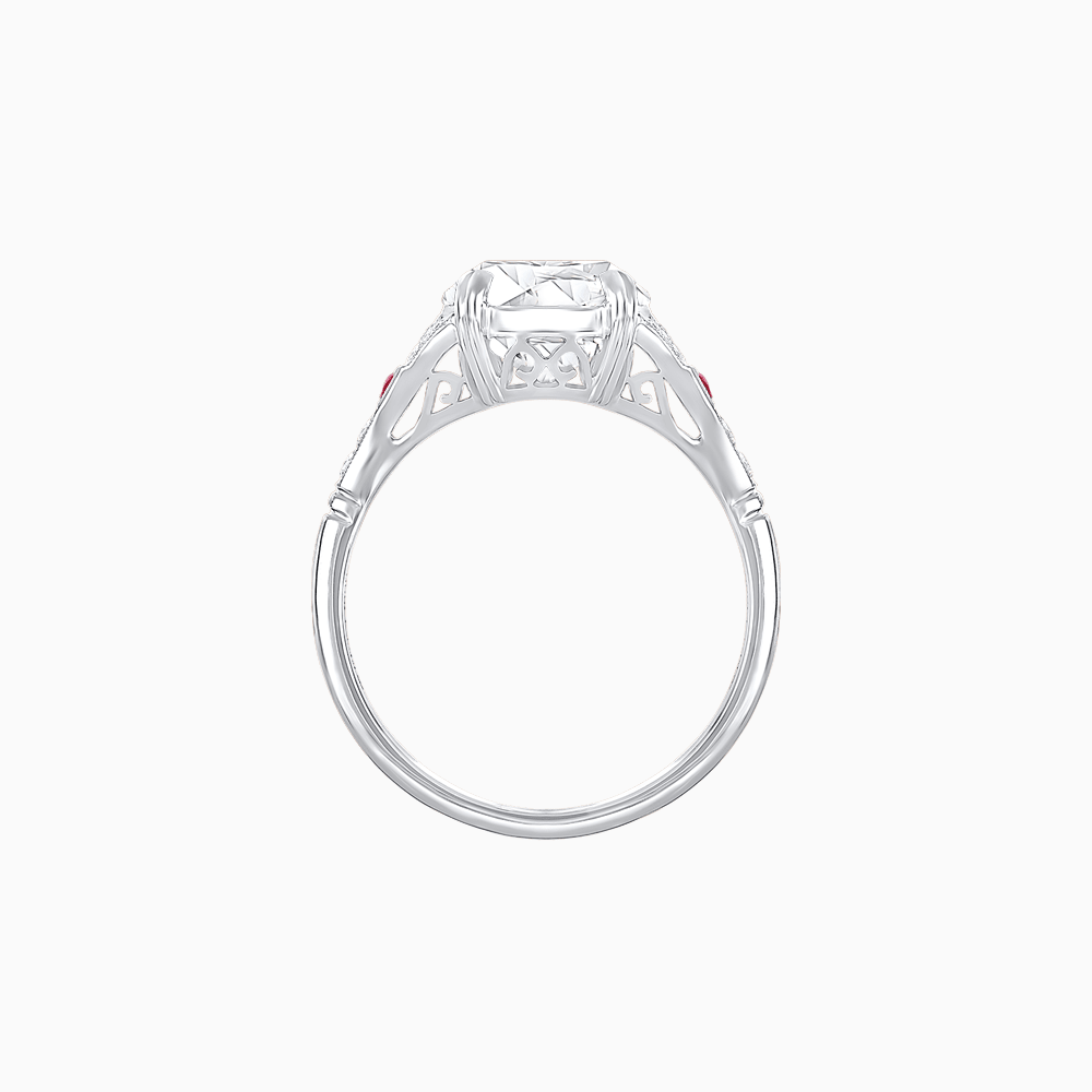 Art Deco Inspired Oval Cut Ring with Gemstone Side Accents - Shahin Jewelry