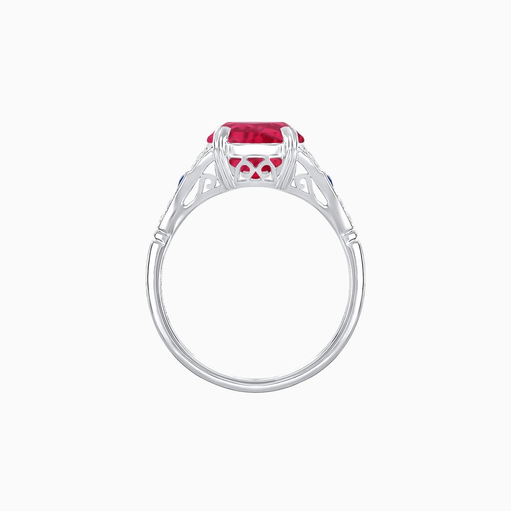 Art Deco Inspired Oval Cut Ring with Gemstone Side Accents - Shahin Jewelry