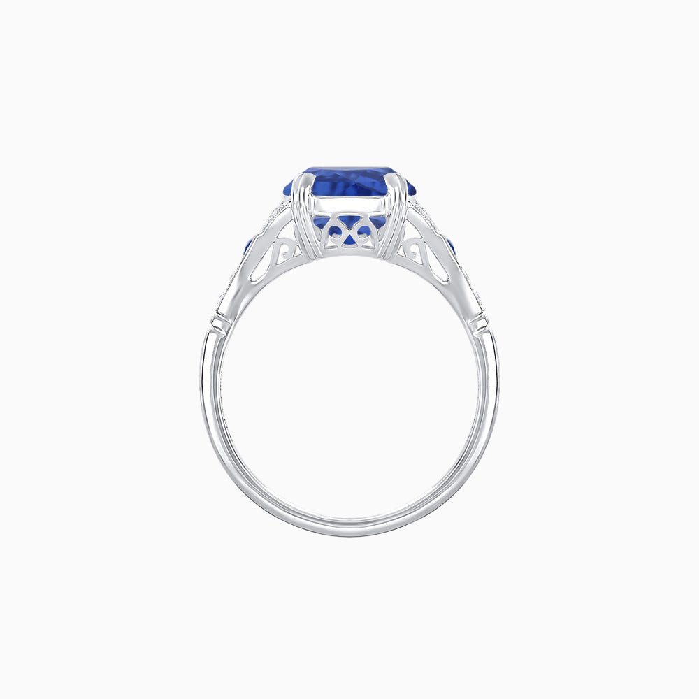 Art Deco Inspired Oval Cut Ring with Gemstone Side Accents - Shahin Jewelry