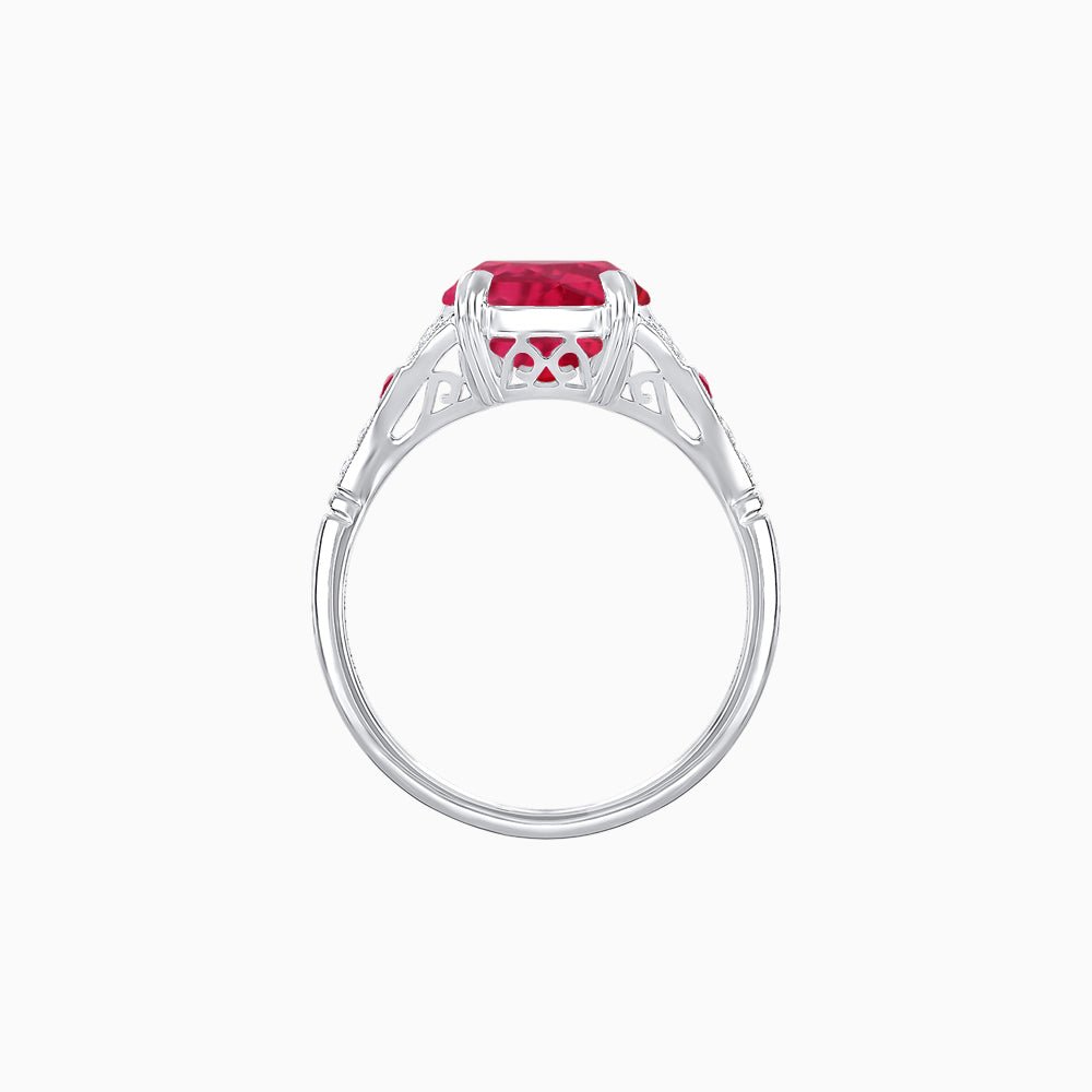 Art Deco Inspired Oval Cut Ring with Gemstone Side Accents - Shahin Jewelry