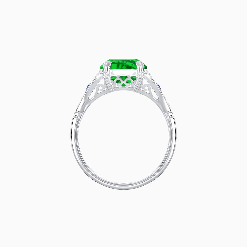 Art Deco Inspired Oval Cut Ring with Gemstone Side Accents - Shahin Jewelry