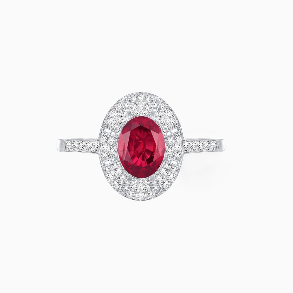 Art Deco Inspired Oval Cut Sunburst Diamond Halo Ring - Shahin Jewelry