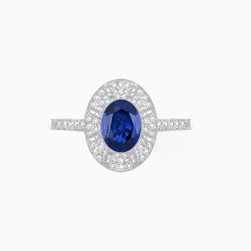 Art Deco Inspired Oval Cut Sunburst Diamond Halo Ring - Shahin Jewelry