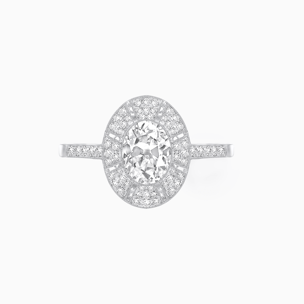 Art Deco Inspired Oval Cut Sunburst Diamond Halo Ring - Shahin Jewelry