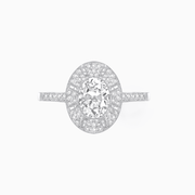 Art Deco Inspired Oval Cut Sunburst Diamond Halo Ring - Shahin Jewelry