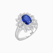 Art Deco Inspired Oval Cut Tapered Baguette Halo Ring - Shahin Jewelry