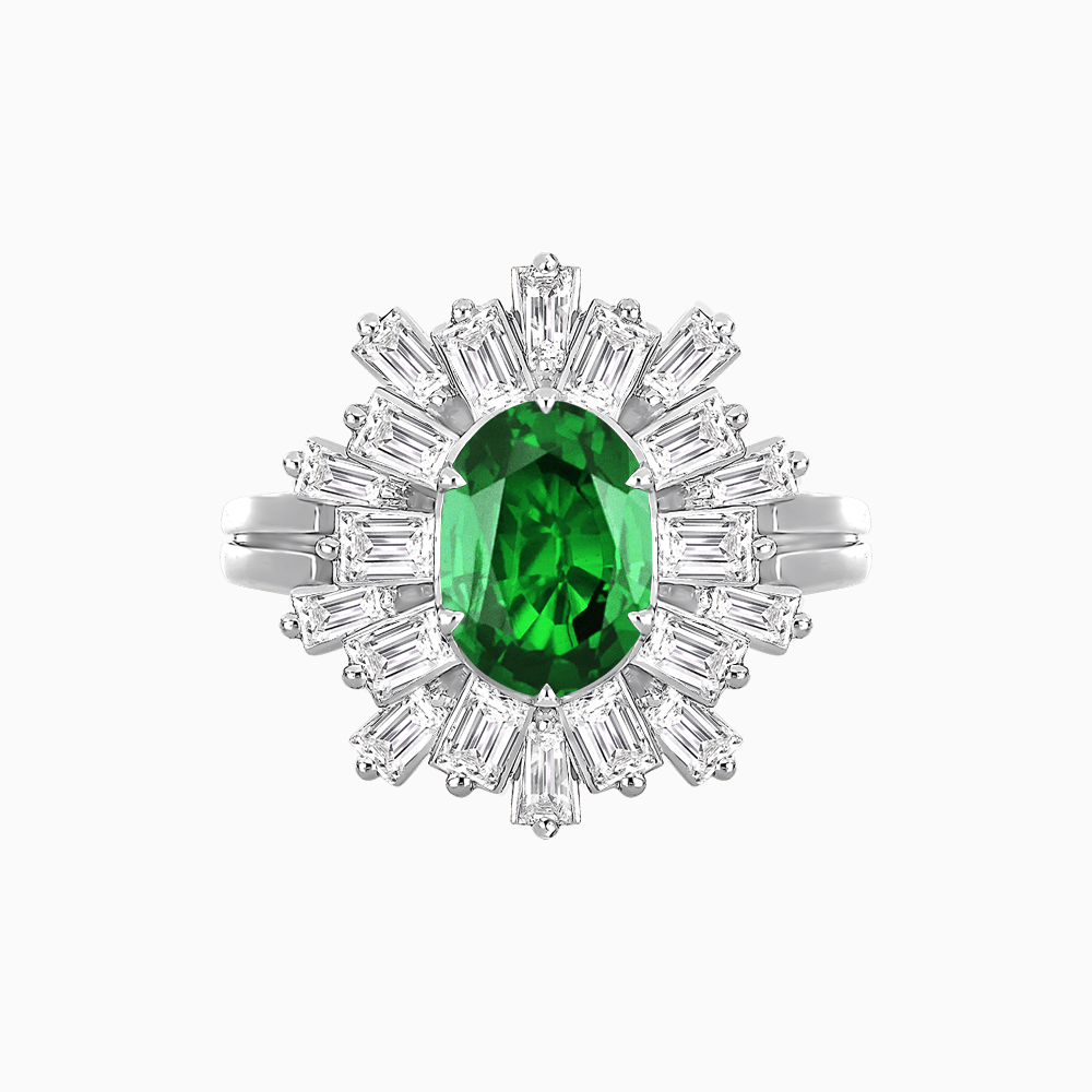 Art Deco Inspired Oval Cut Tapered Baguette Halo Ring - Shahin Jewelry