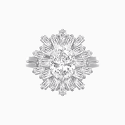 Art Deco Inspired Oval Cut Tapered Baguette Halo Ring - Shahin Jewelry
