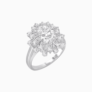 Art Deco Inspired Oval Cut Tapered Baguette Halo Ring - Shahin Jewelry