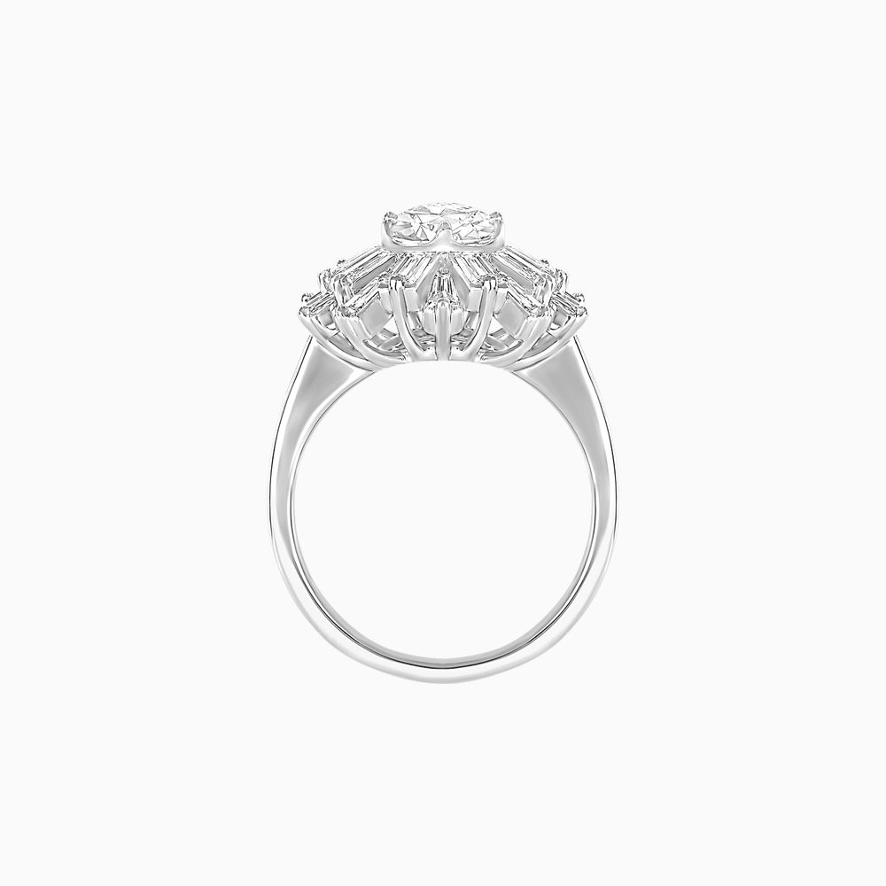 Art Deco Inspired Oval Cut Tapered Baguette Halo Ring - Shahin Jewelry