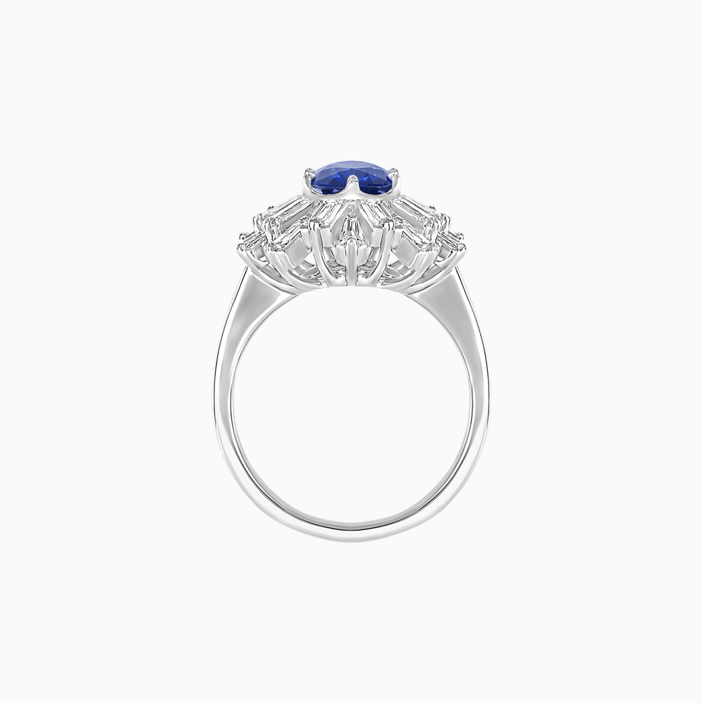 Art Deco Inspired Oval Cut Tapered Baguette Halo Ring - Shahin Jewelry