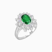 Art Deco Inspired Oval Cut Tapered Baguette Halo Ring - Shahin Jewelry