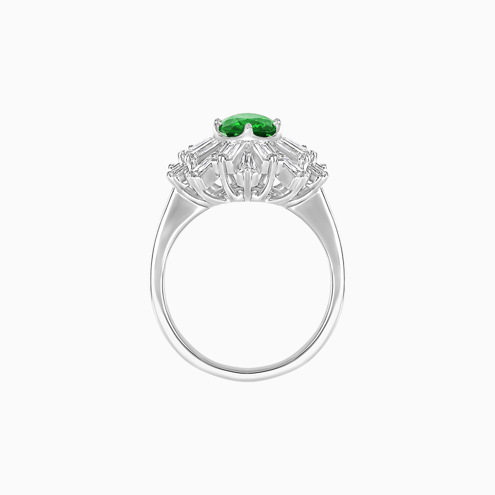 Art Deco Inspired Oval Cut Tapered Baguette Halo Ring - Shahin Jewelry