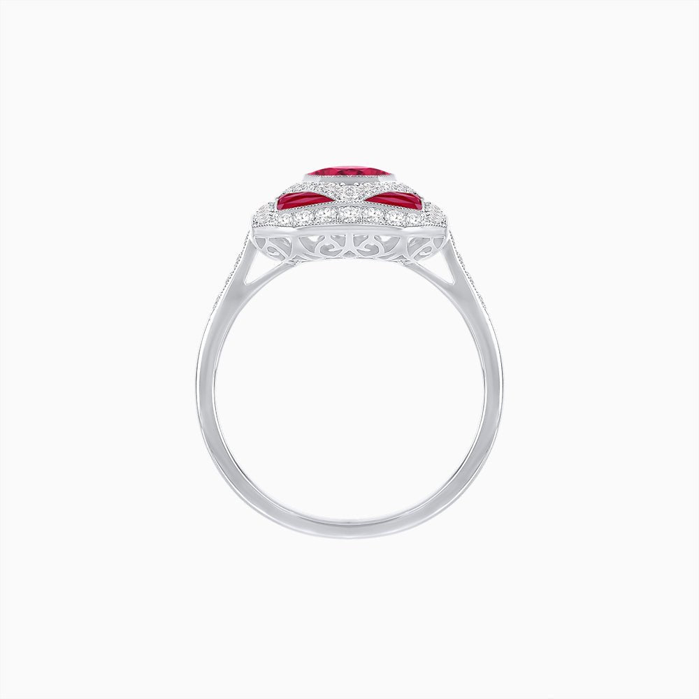 Art Deco Inspired Oval Gemstone Mosaic Diamond Ring - Shahin Jewelry