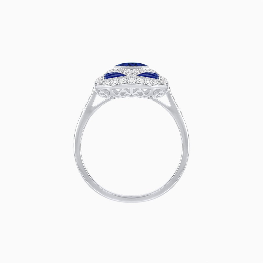 Art Deco Inspired Oval Gemstone Mosaic Diamond Ring - Shahin Jewelry