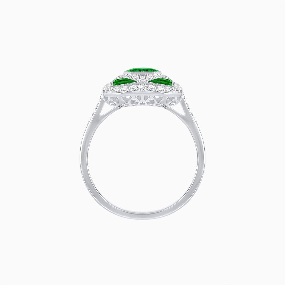 Art Deco Inspired Oval Gemstone Mosaic Diamond Ring - Shahin Jewelry
